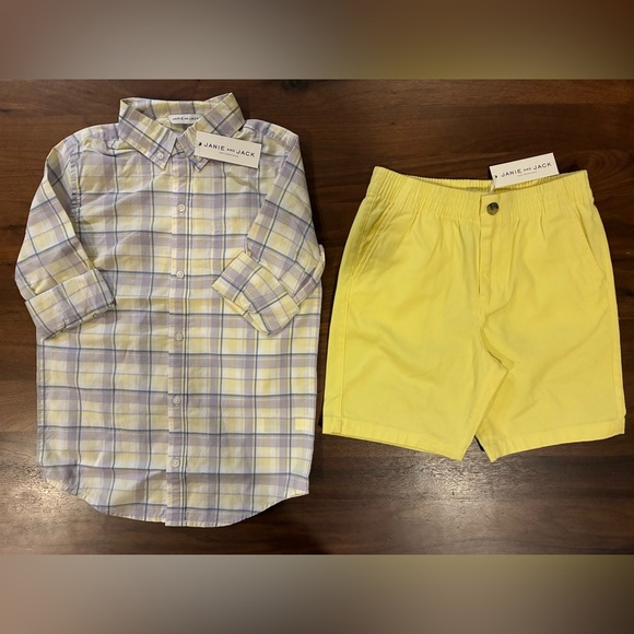 NWT- Janie and Jack Pastel Plaid Button Down Shirt & Twill Short - Picture 2 of 5